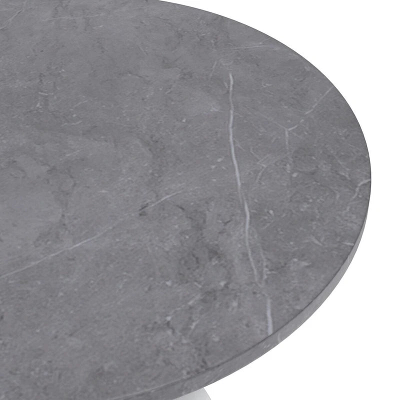 36" Round Sintered Stone Dining Table with White Steel Pedestal