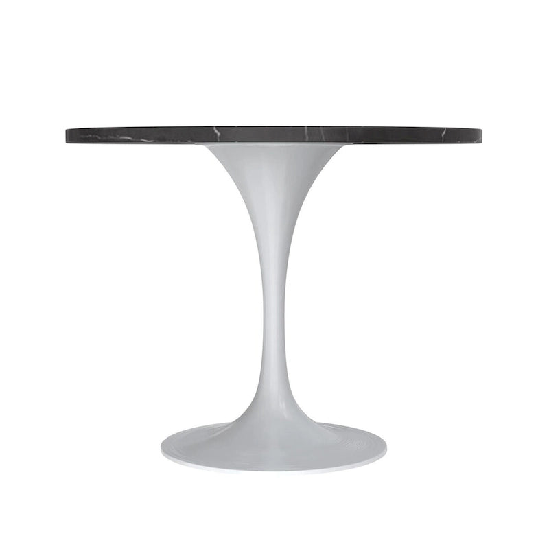 36" Round Sintered Stone Dining Table with White Steel Pedestal