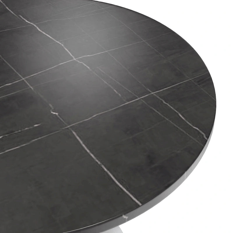 36" Round Sintered Stone Dining Table with White Steel Pedestal