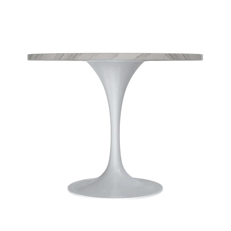 36" Round Sintered Stone Dining Table with White Steel Pedestal