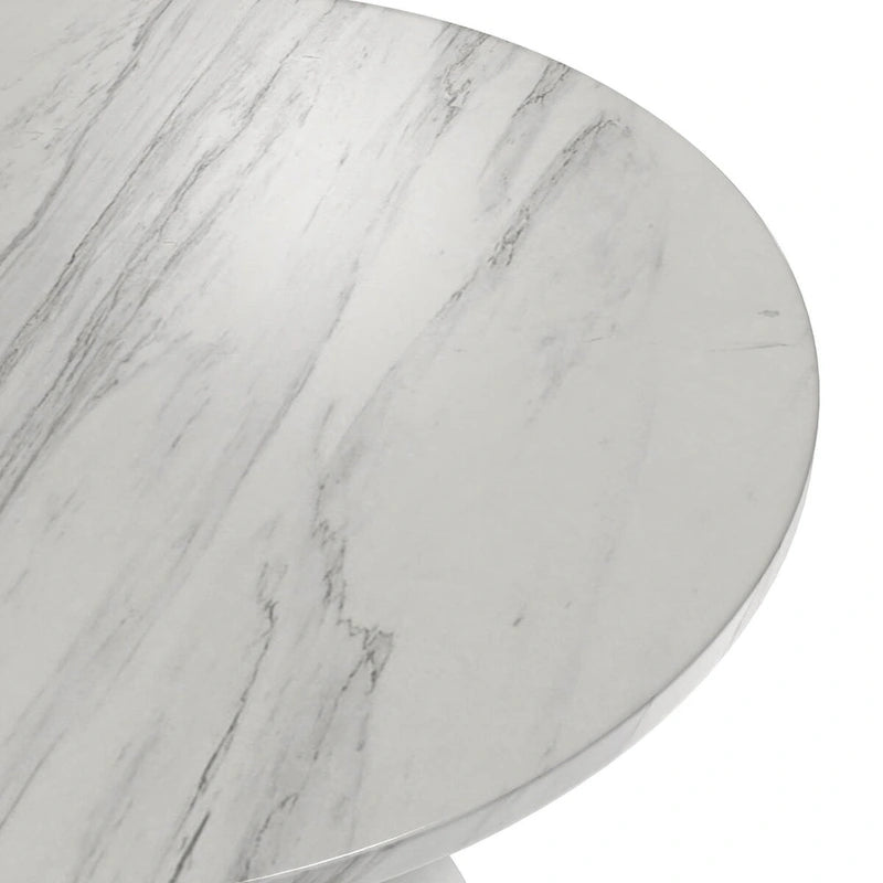 36" Round Sintered Stone Dining Table with White Steel Pedestal