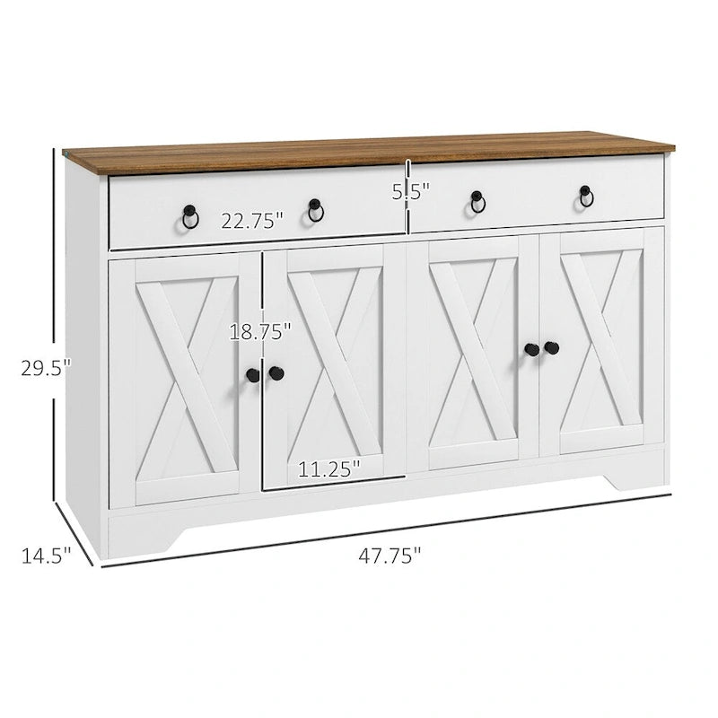 Farmhouse Buffet Cabinet with 2 Drawers and Adjustable Shelves