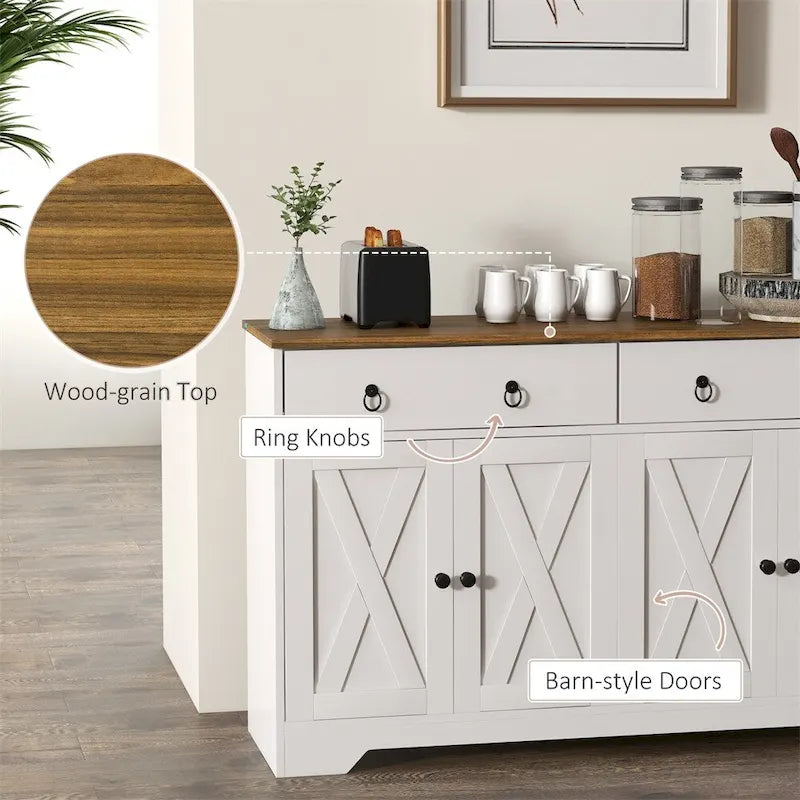 Farmhouse Buffet Cabinet with 2 Drawers and Adjustable Shelves