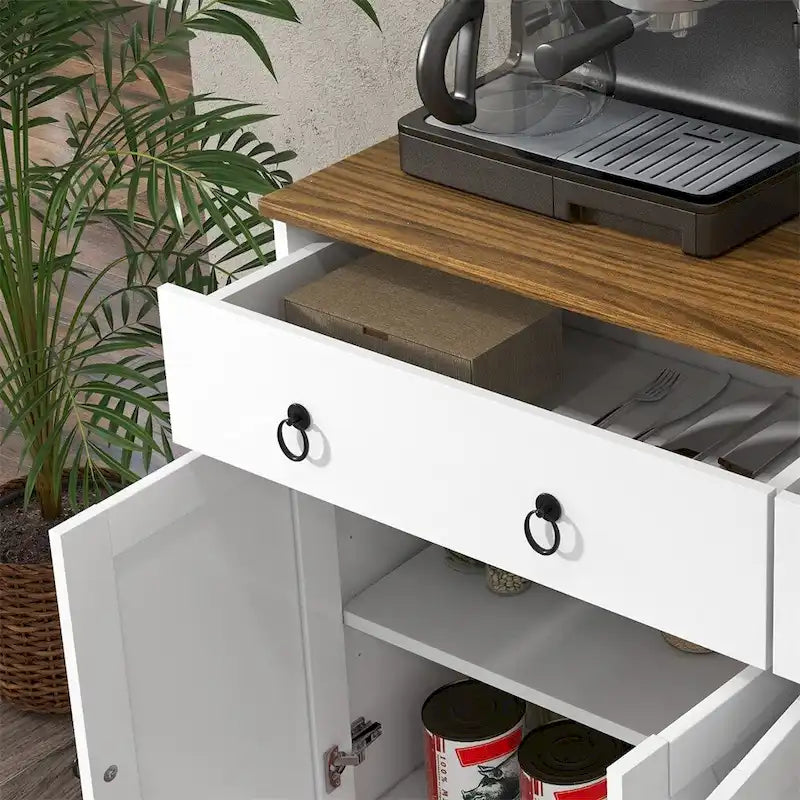 Farmhouse Buffet Cabinet with 2 Drawers and Adjustable Shelves