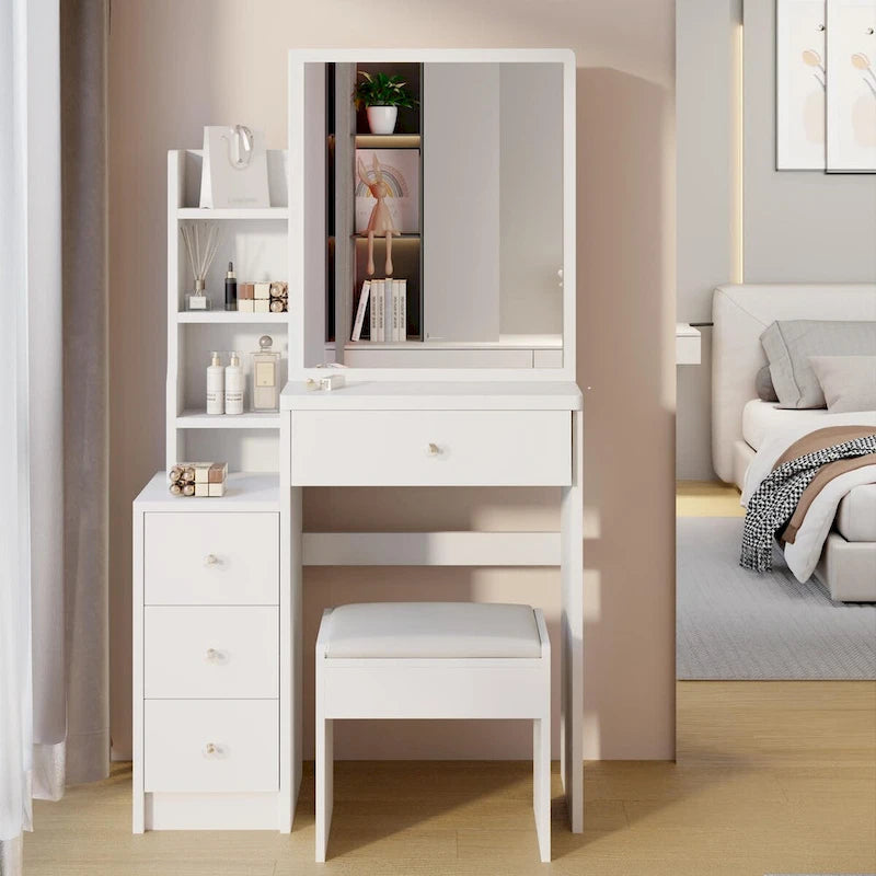 Small Space Vanity Table with Cushioned Stool