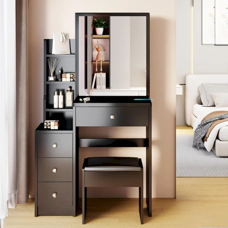 Small Space Vanity Table with Cushioned Stool