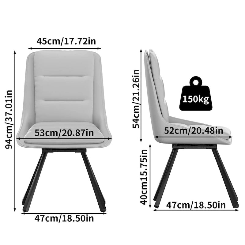 Set of 2 Upholstered Swivel Dining Chairs PU Leather with Metal Legs - 18.5x18.5x37 inch