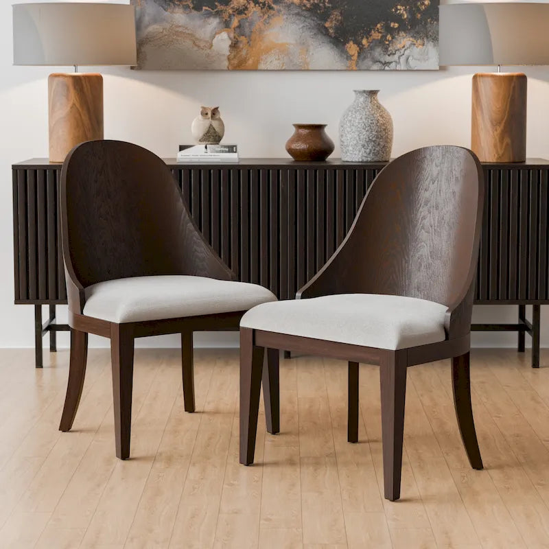 Modern Dark Walnut Solid Wood Dining Chair with Padded Seat, Set of 2