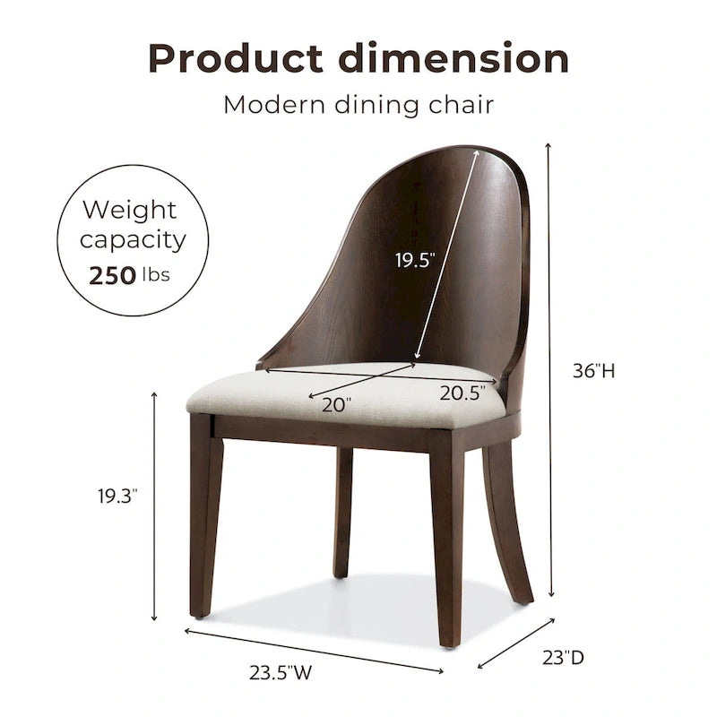 Modern Dark Walnut Solid Wood Dining Chair with Padded Seat, Set of 2