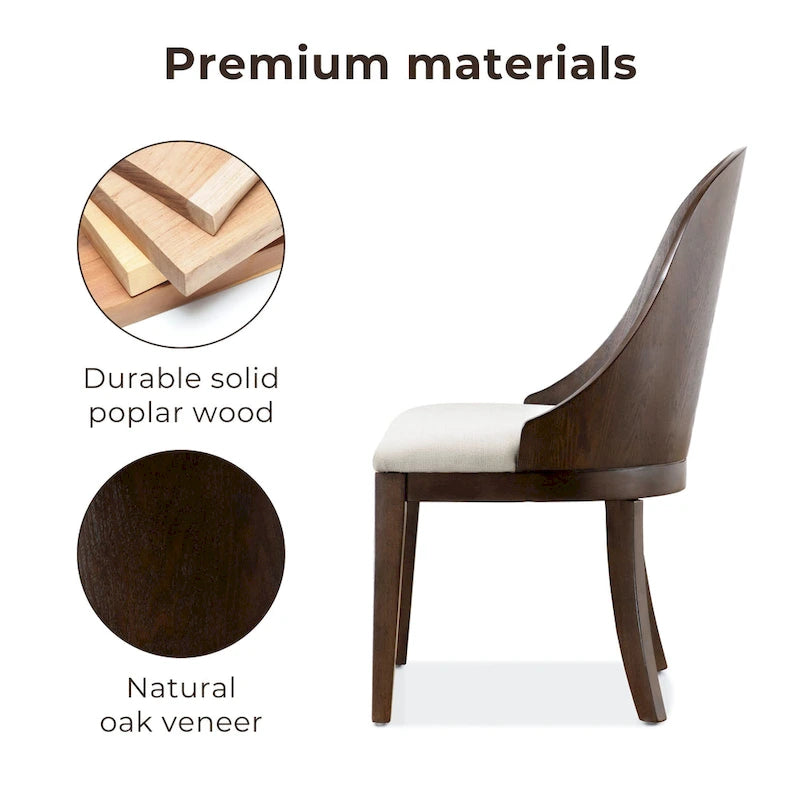 Modern Dark Walnut Solid Wood Dining Chair with Padded Seat, Set of 2